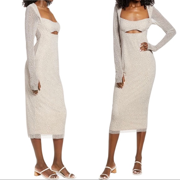 Long Sleeve Mesh Midi Dress Xsmall 